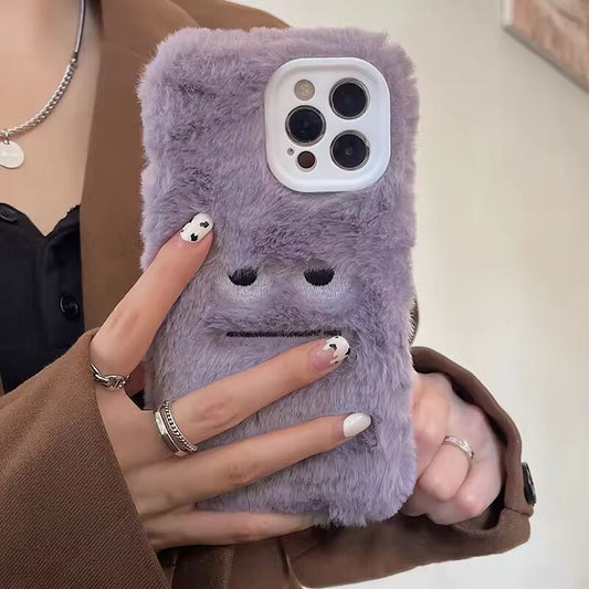 Korean Cute Funny Fluffy Phone Case For iphone 15 14 13 12 11 Pro MAX Mini X XS XR 7 8 Plus SE 2020 Girl Cover Soft Plush Coque